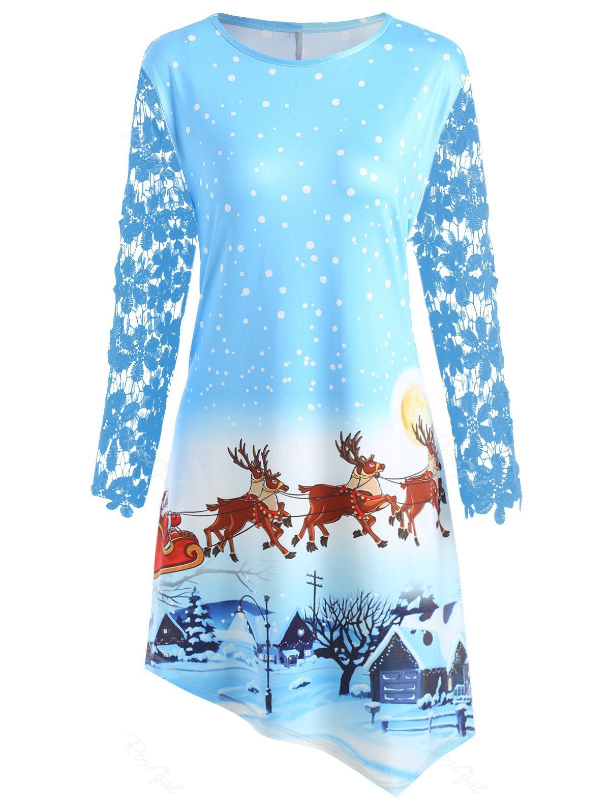 

Christmas Night Scene Print Plus Size Dress, Cloudy