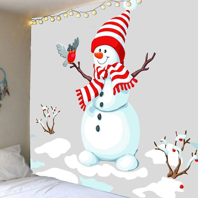 

Cute Snowman Bird Printed Waterproof Wall Art Tapestry, Colorful