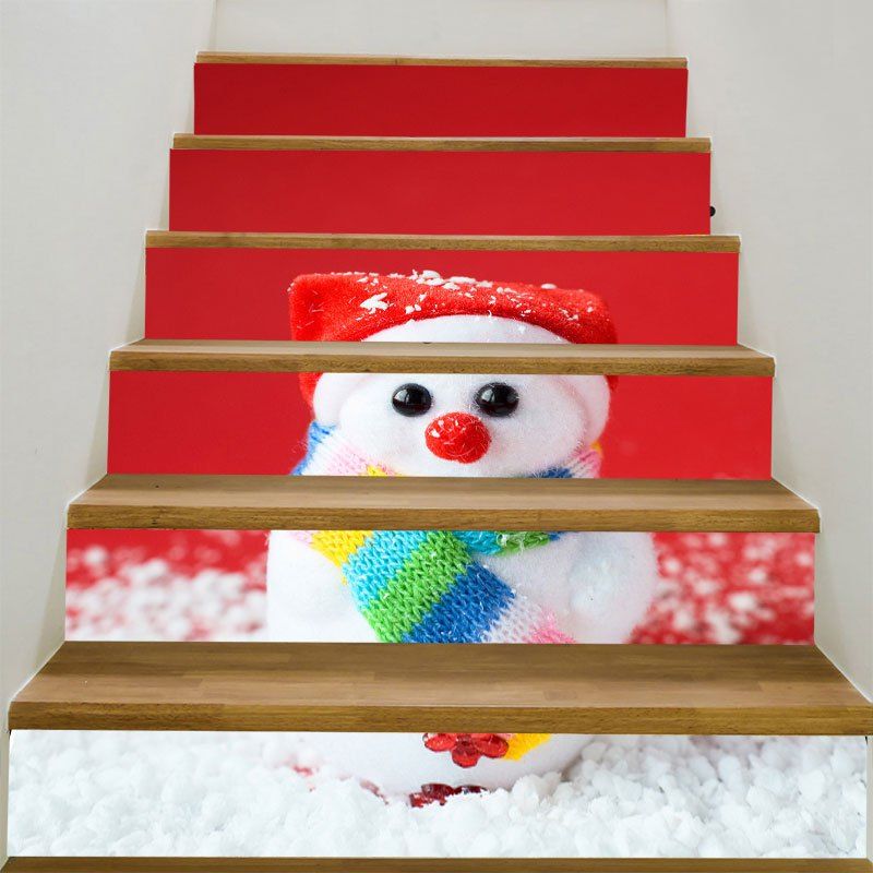 

Christmas Small Snowman Patterned Stair Stickers, Red and white