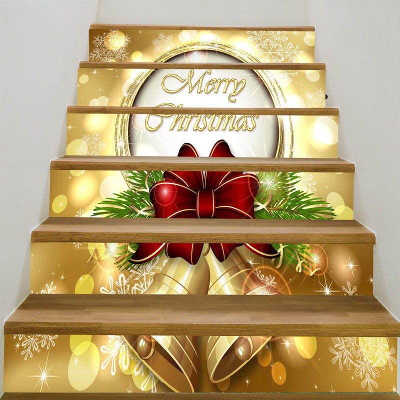 

Snowflakes Christmas Bells Pattern Stair Stickers, Golden