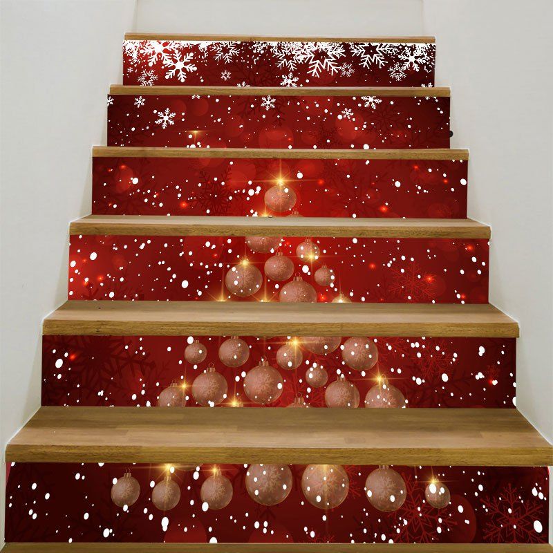 

Snowflakes Balls Christmas Printed Stair Stickers, Red and white