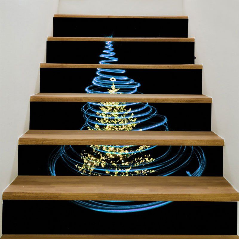

Shiny Christmas Tree Pattern Staircase Stickers, Black and blue yellow