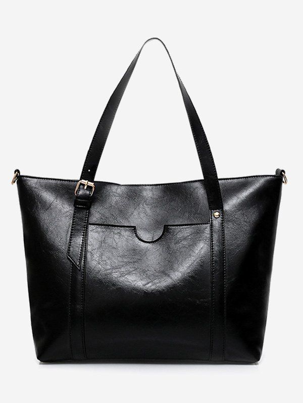 

PU Leather Stud Buckle Strap Shoulder Bag, Black