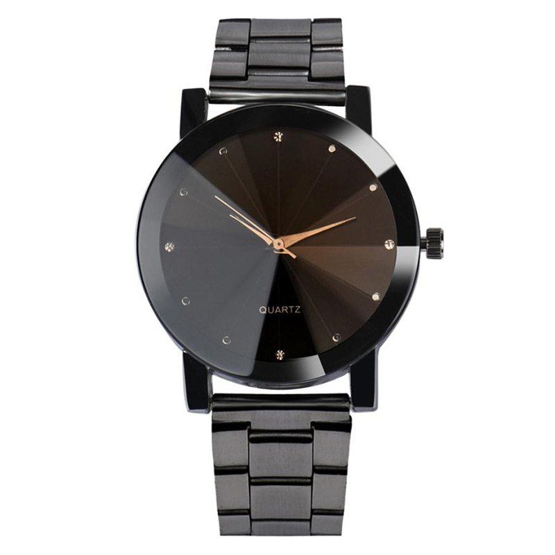 

Metallic Strap Rhinestone Analog Watch, Black