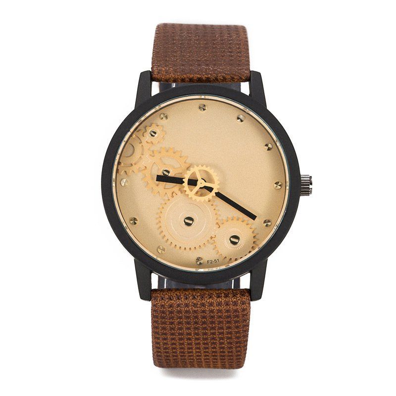 

Gear Face Faux Leather Strap Watch, Brown