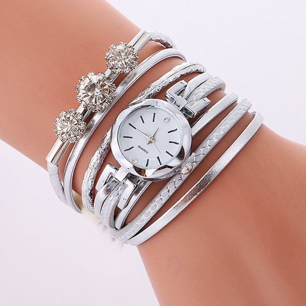 

Rhinestone Wrap Bracelet Quartz Watch, Silver