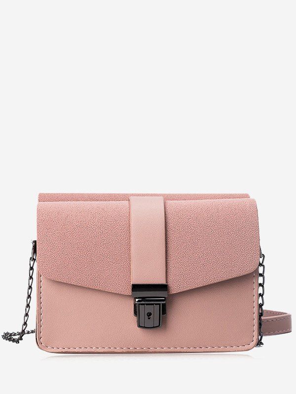 

Double Side Chain Faux Leather Crossbody Bag, Pink