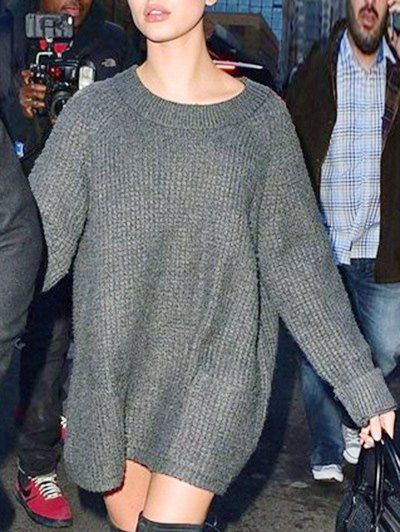 

Side Slit Chunky Tunic Sweater, Gray