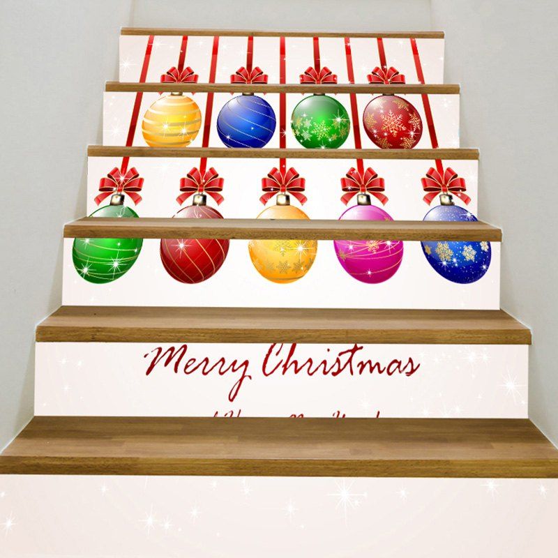 

Decorative Colorful Christmas Balls Printed Stair Stickers