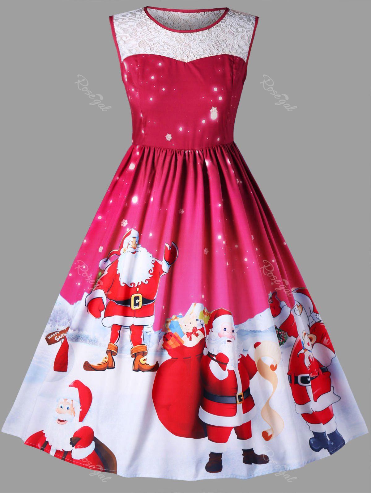 

Christmas Plus Size Santa Claus Sleeveless Swing Dress, Red