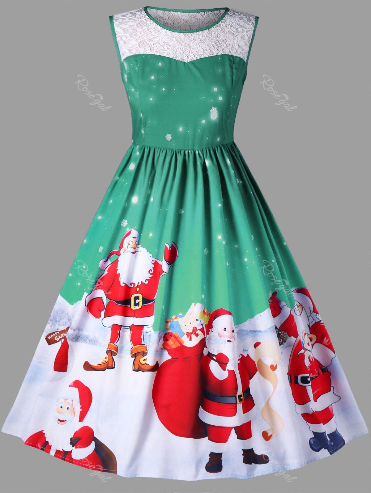

Christmas Plus Size Santa Claus Sleeveless Swing Dress, Green