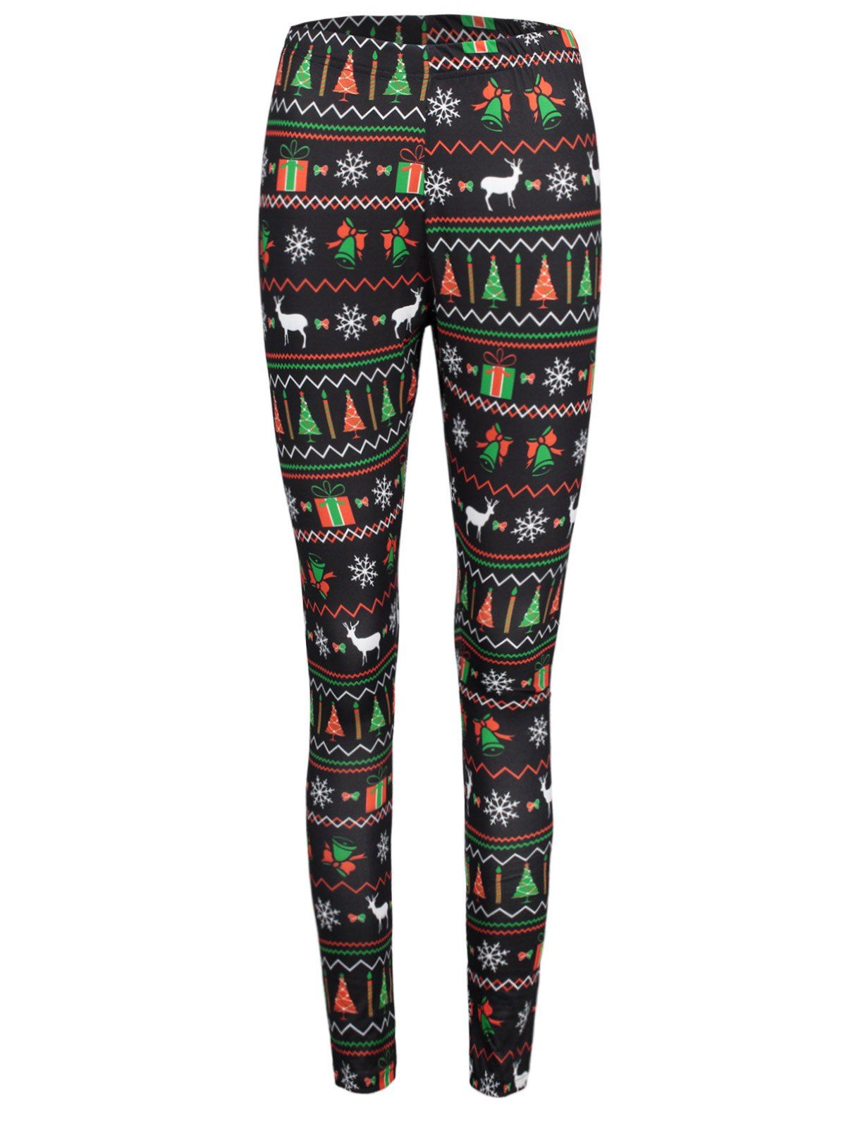 

Christmas Ornaments Print Elastic Waist Workout Leggings, Colormix