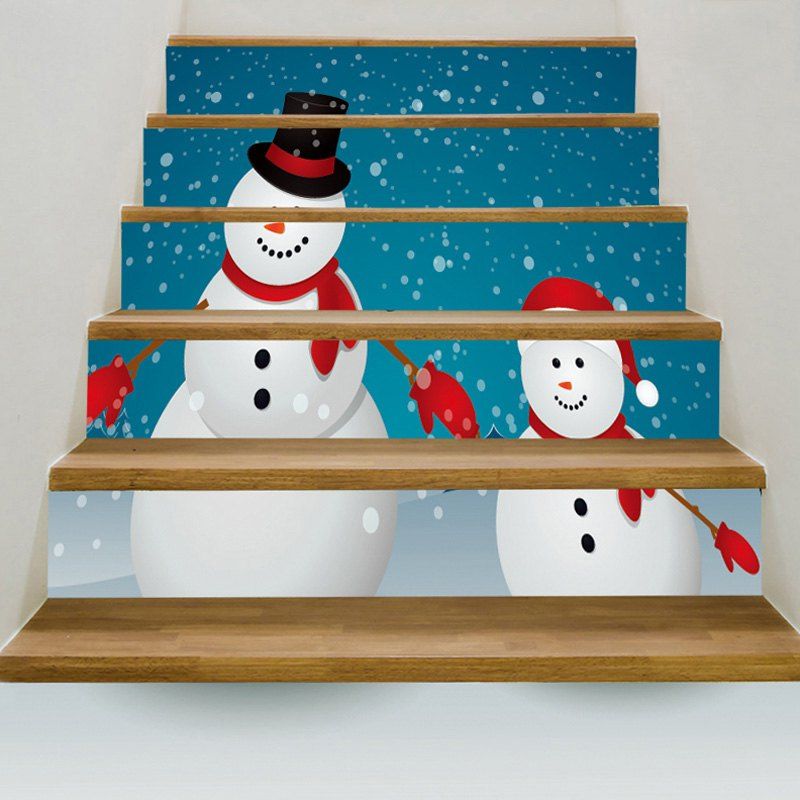 

Two Christmas Snowmen Pattern Decorative Stair Stickers, Colorful
