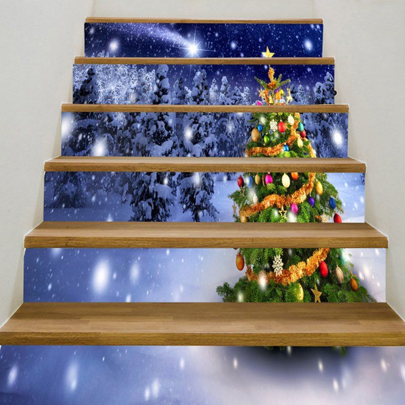 

Decorative Snow Colored Christmas Tree Printed Stair Stickers, Colorful