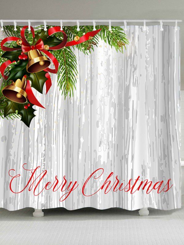 

Merry Christmas Bells Print Polyester Waterproof Bath Curtain, Colormix