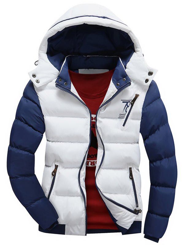 

Detachable Hood Two Tone Graphic Padded Jacket, White