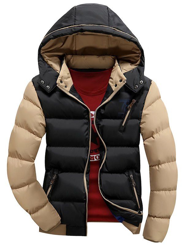 

Detachable Hood Two Tone Graphic Padded Jacket, Black