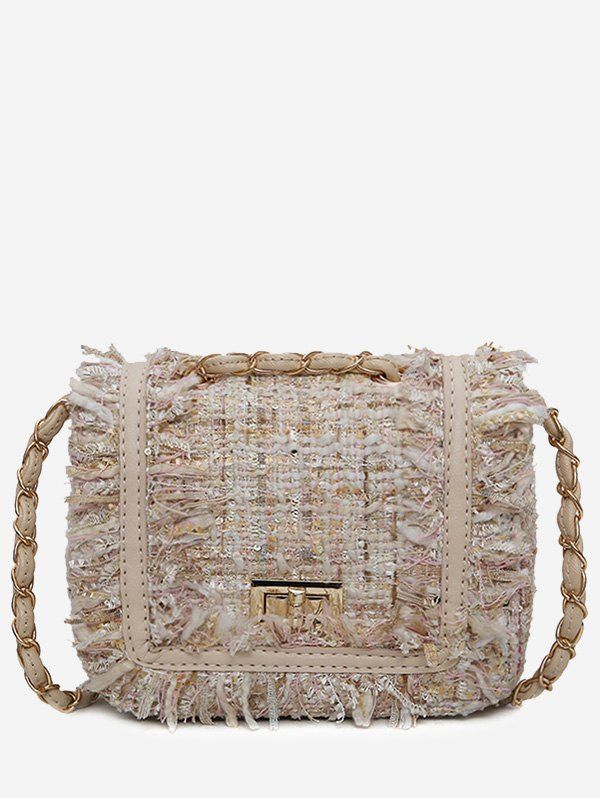 

Color Block Frayed Edge Plaid Crossbody Bag, Off-white