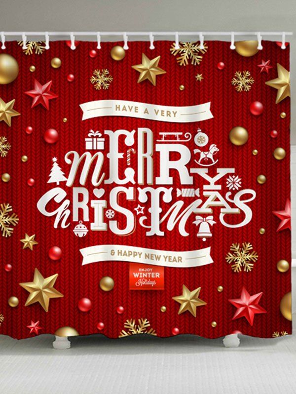 

Christmas Elements Pattern Polyester Waterproof Shower Curtain, Red