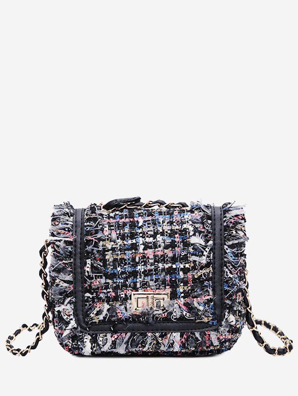 

Color Block Frayed Edge Plaid Crossbody Bag, Blue
