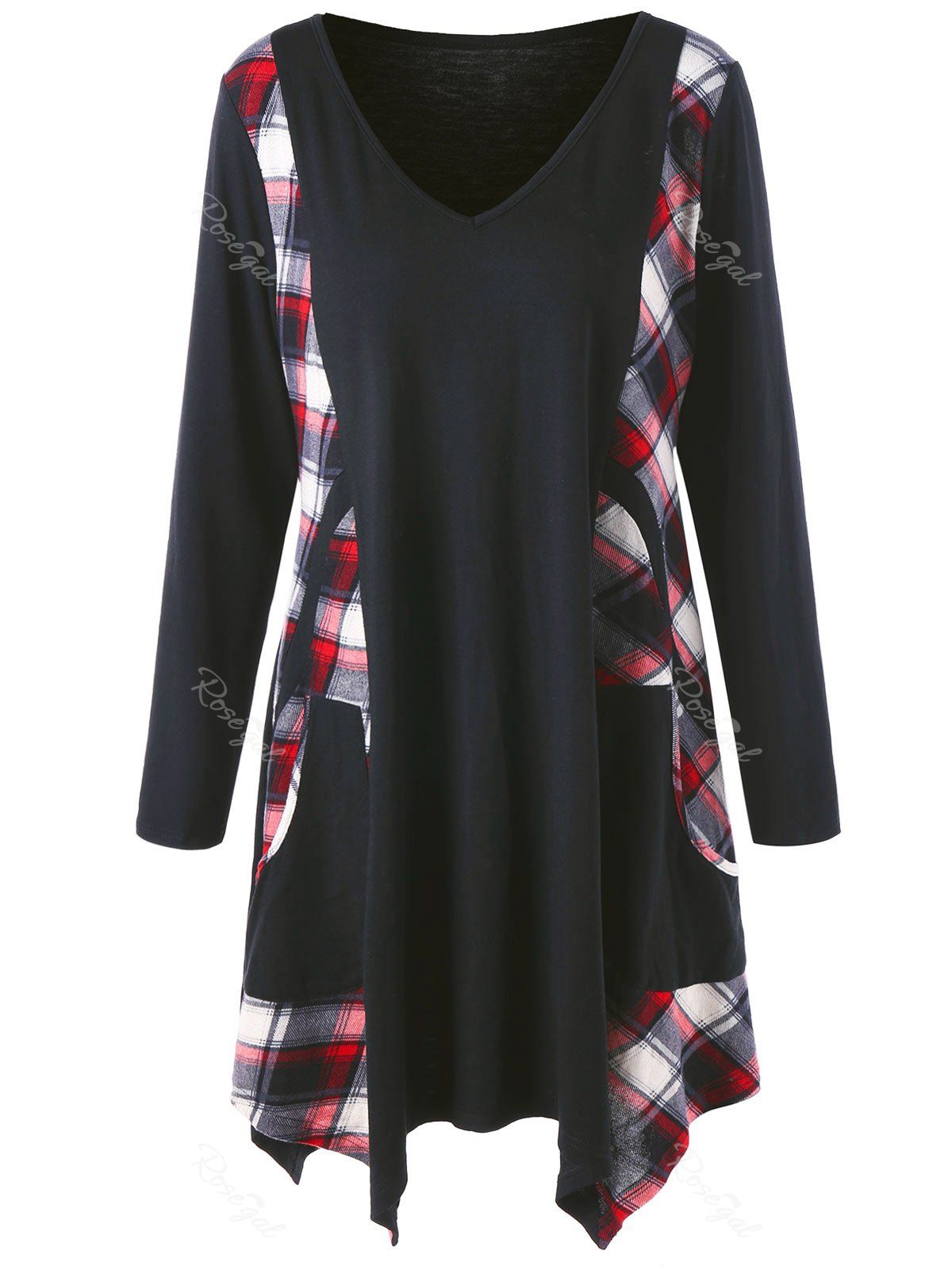 

Plus Size Long Checked Panel Tunic Top, Black