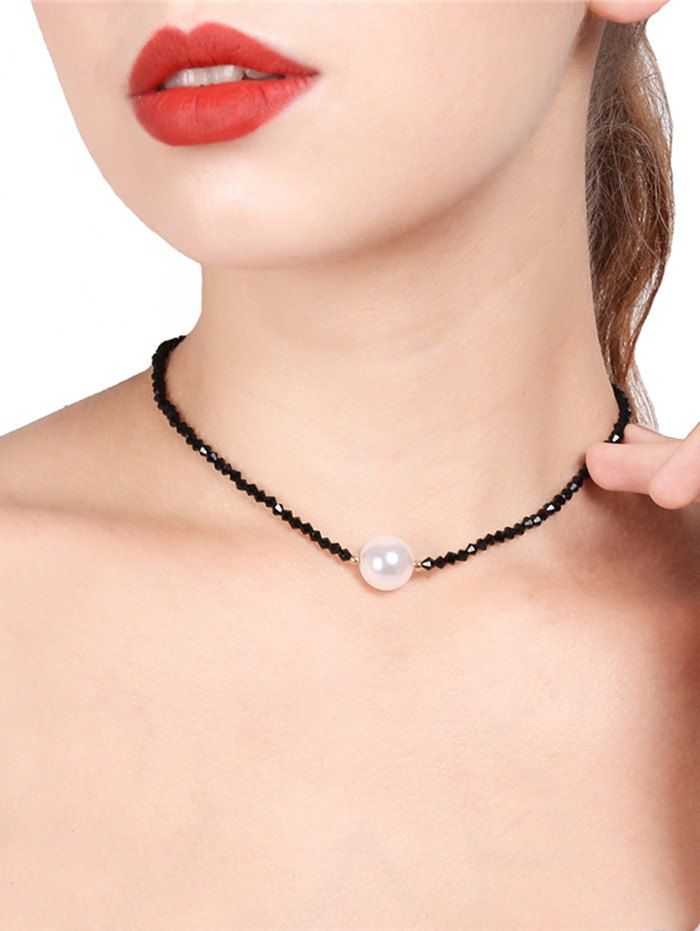 

Artificial Pearl Beaded Collarbone Necklace, Black