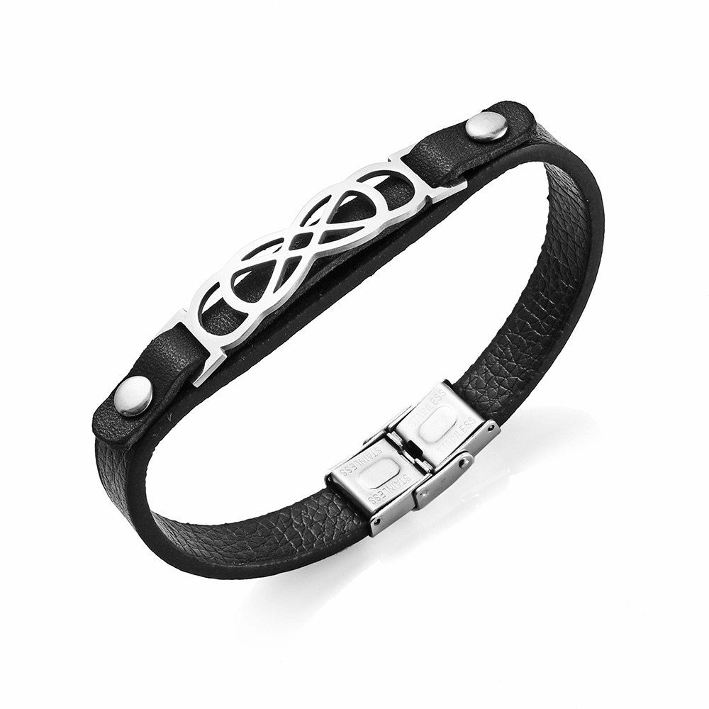 

Stainless Steel PU Leather Infinite Bracelet, Silver