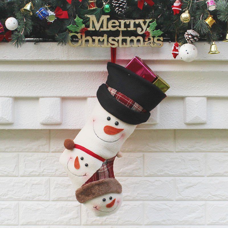 

Christmas Decor Sock Snowmen Patterned Gifts Bag, White