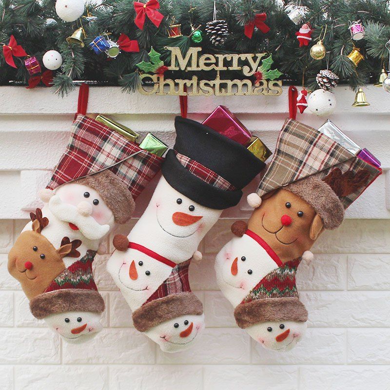 

Santa Claus Elk Snowmen 3Pcs Christmas Decor Gift Socks, Colormix