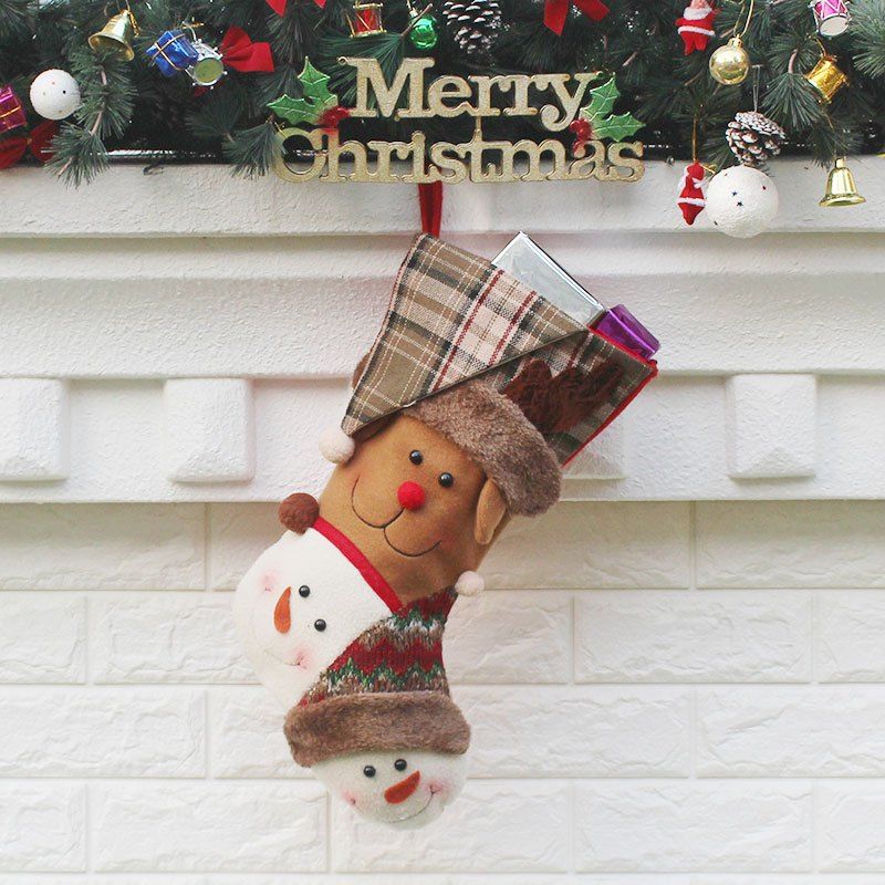 

Elk And Snowmen Patterned Christmas Decor Gift Sock, White and brown