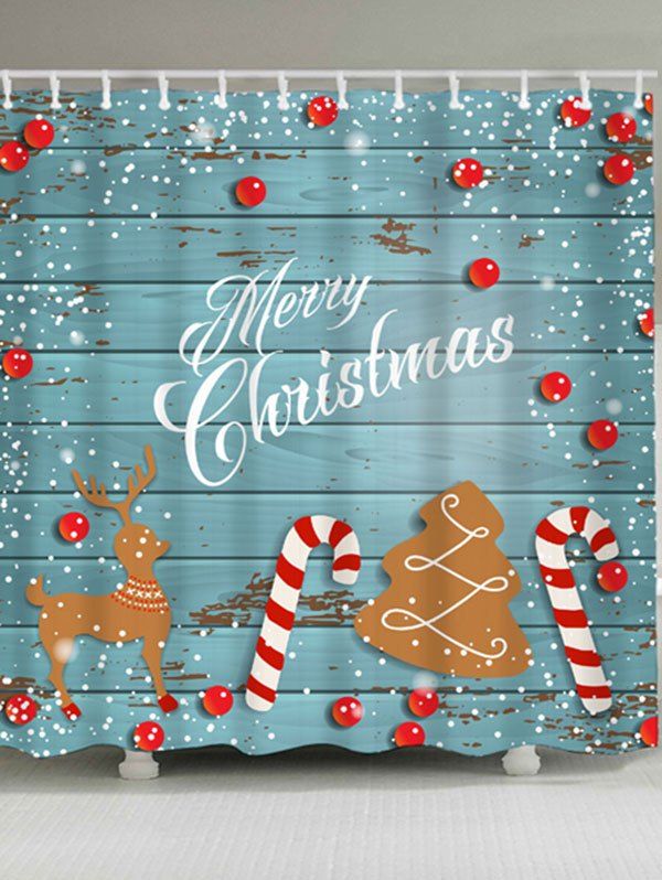 

Christmas Printed Waterproof Polyester Bath Curtain, Blue