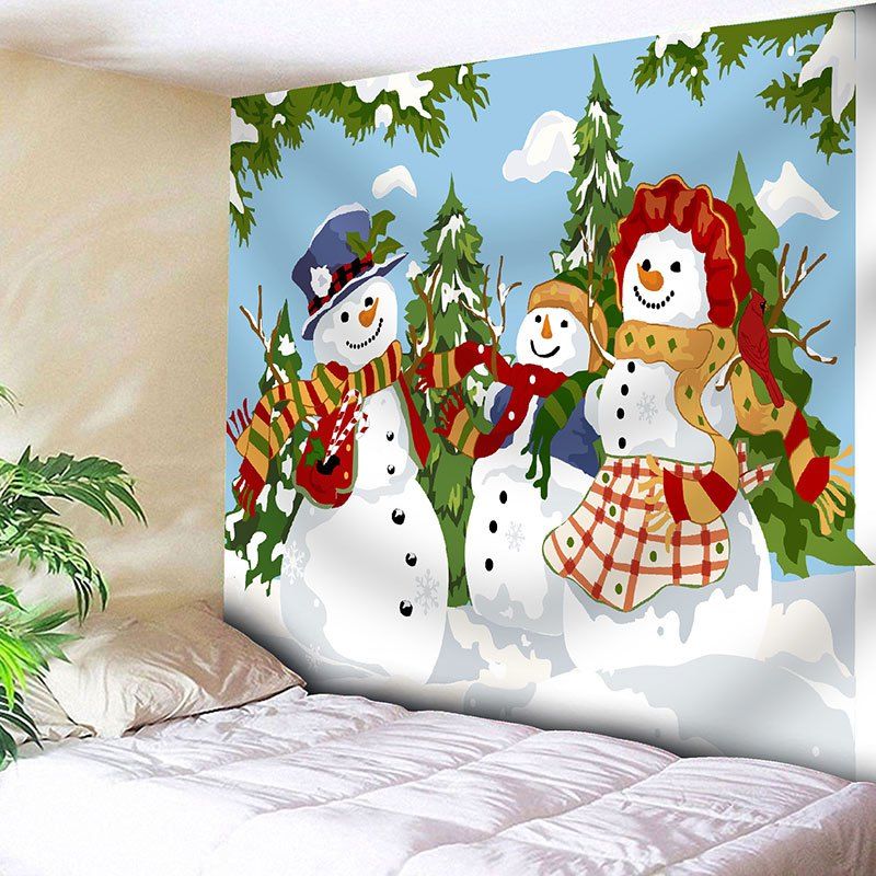 

Wall Hanging Christmas Snowman Family Printed Tapestry, Colormix