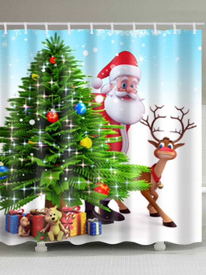 

Christmas Santa Tree Print Waterproof Fabric Shower Curtain, Colormix