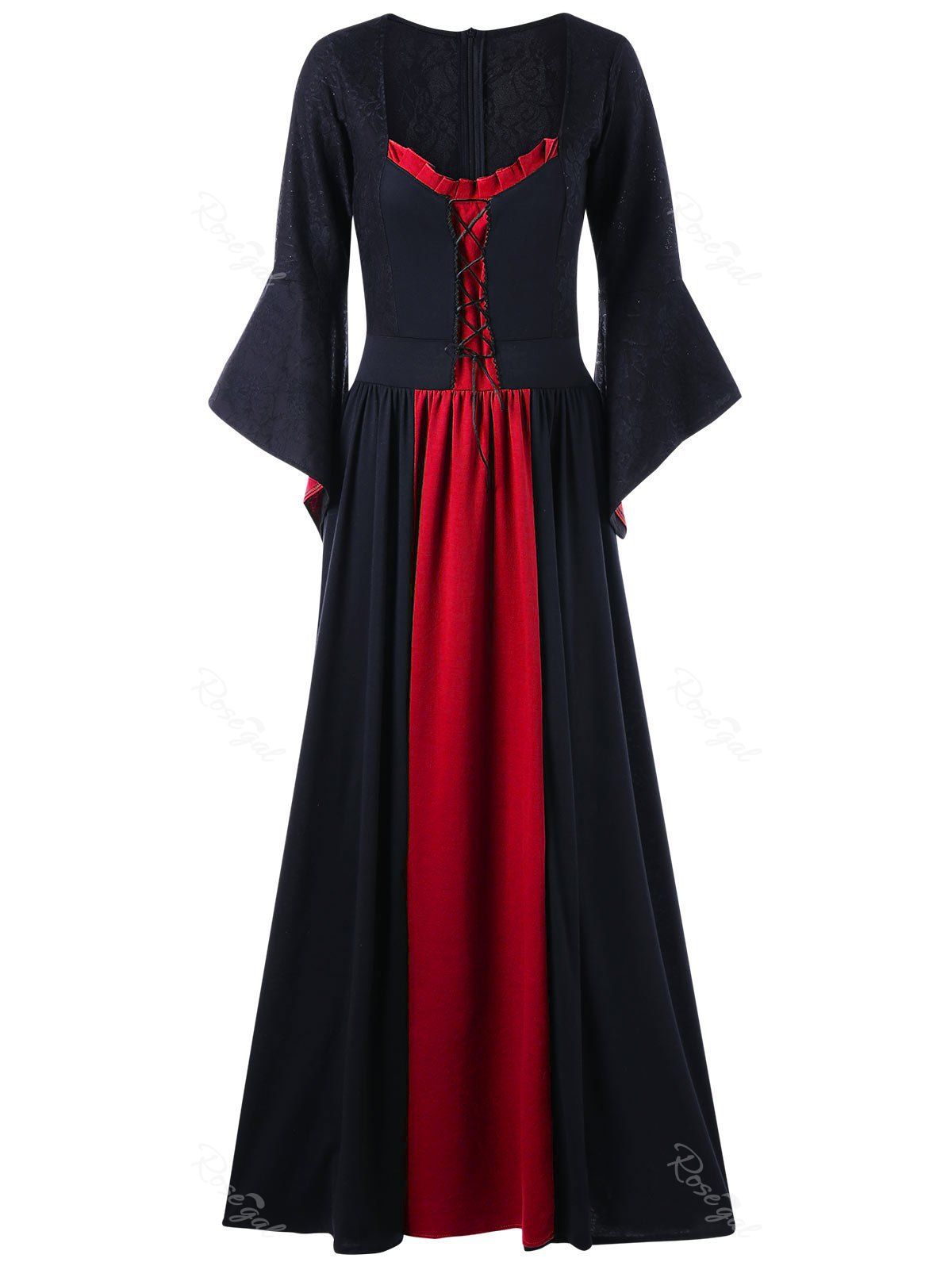 

Plus Size Flare Sleeve Maxi Gothic Dress, Black&red