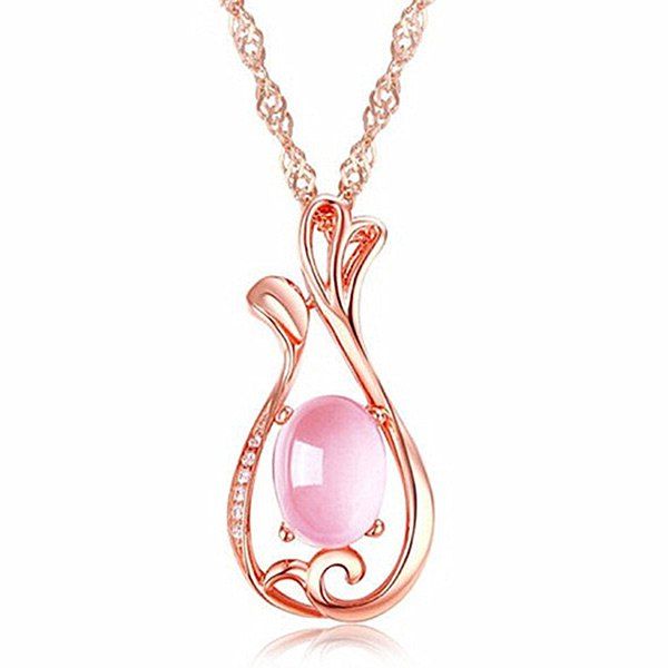 

Faux Crystal Gemstone Teardrop Collarbone Necklace, Pink