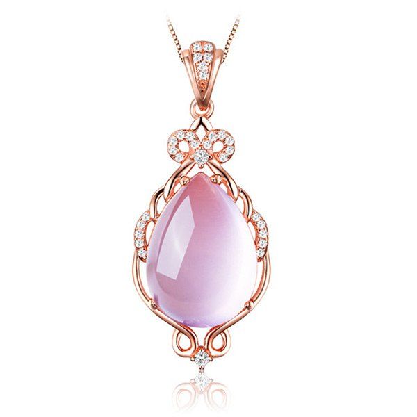 

Faux Crystal Rhinestone Teardrop Pendant Necklace, Pink