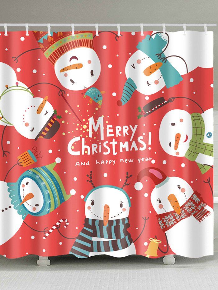 

Christmas Snowmen Letter Print Waterproof Bathroom Shower Curtain, Colormix