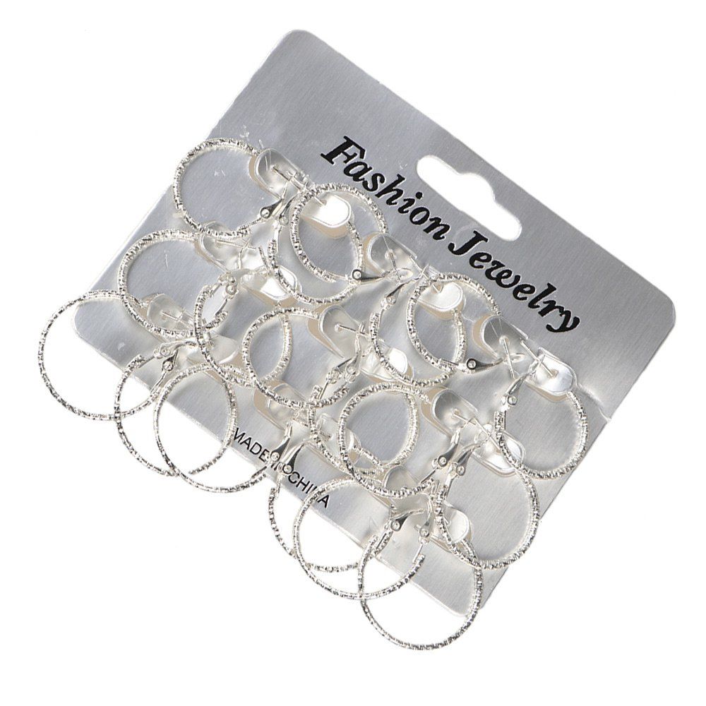 

Metal Alloy Circle Hoop Earring Set, Silver
