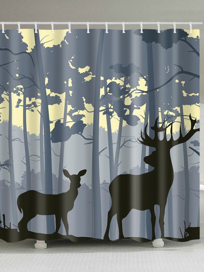 

Forest Deers Print Waterproof Fabric Bathroom Shower Curtain, Colormix