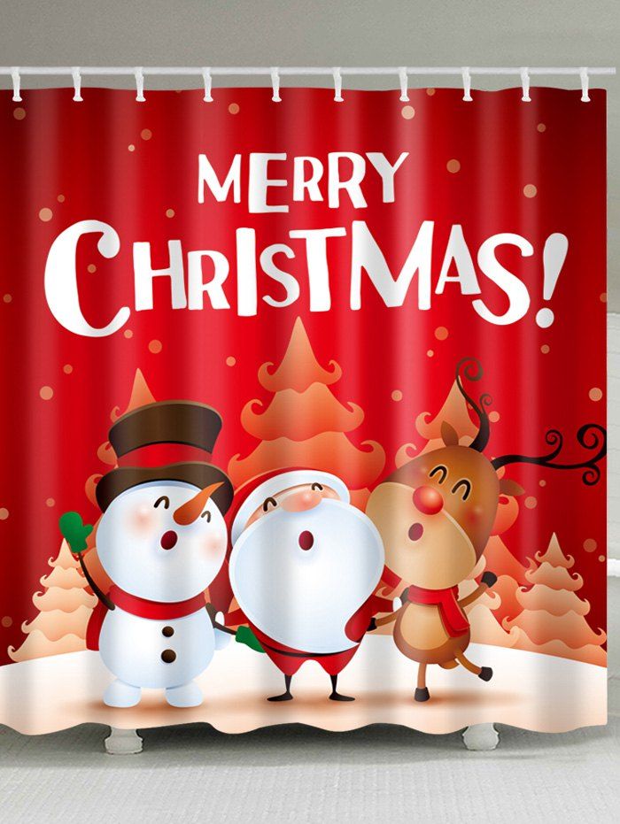 

Christmas Santa Snowman Print Waterproof Fabric Shower Curtain, Colormix
