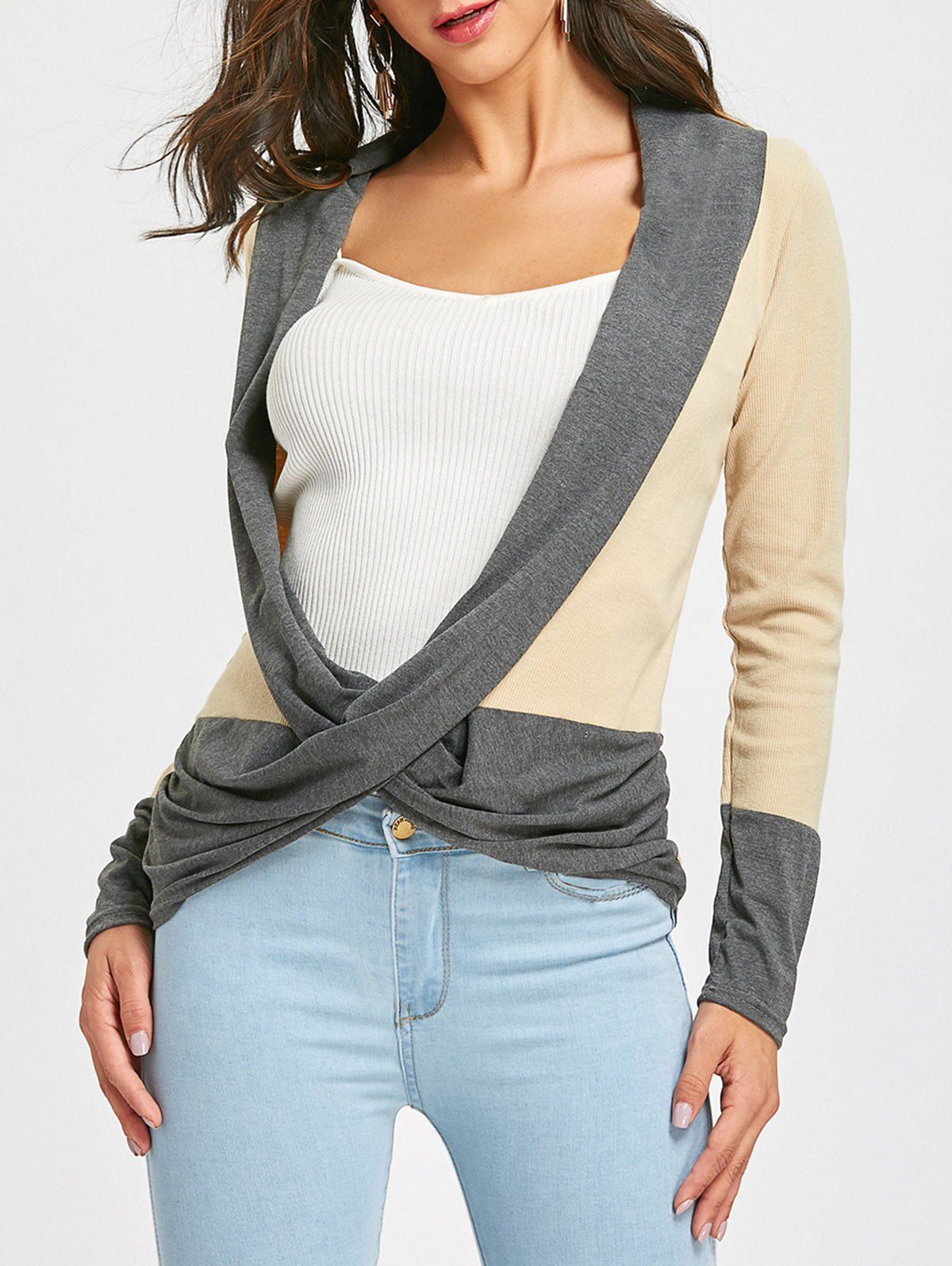 wrap front long sleeve top