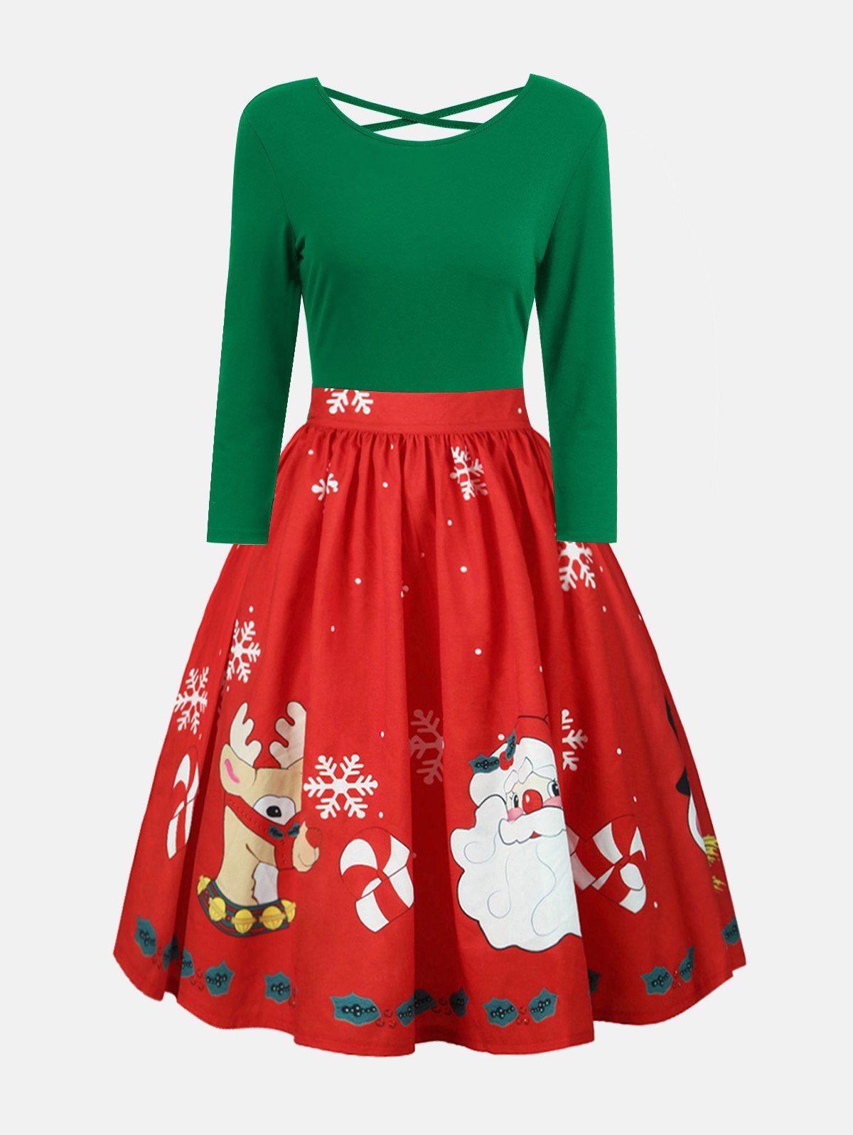 Trendy Plus Size Christmas Criss Cross Print Dress  