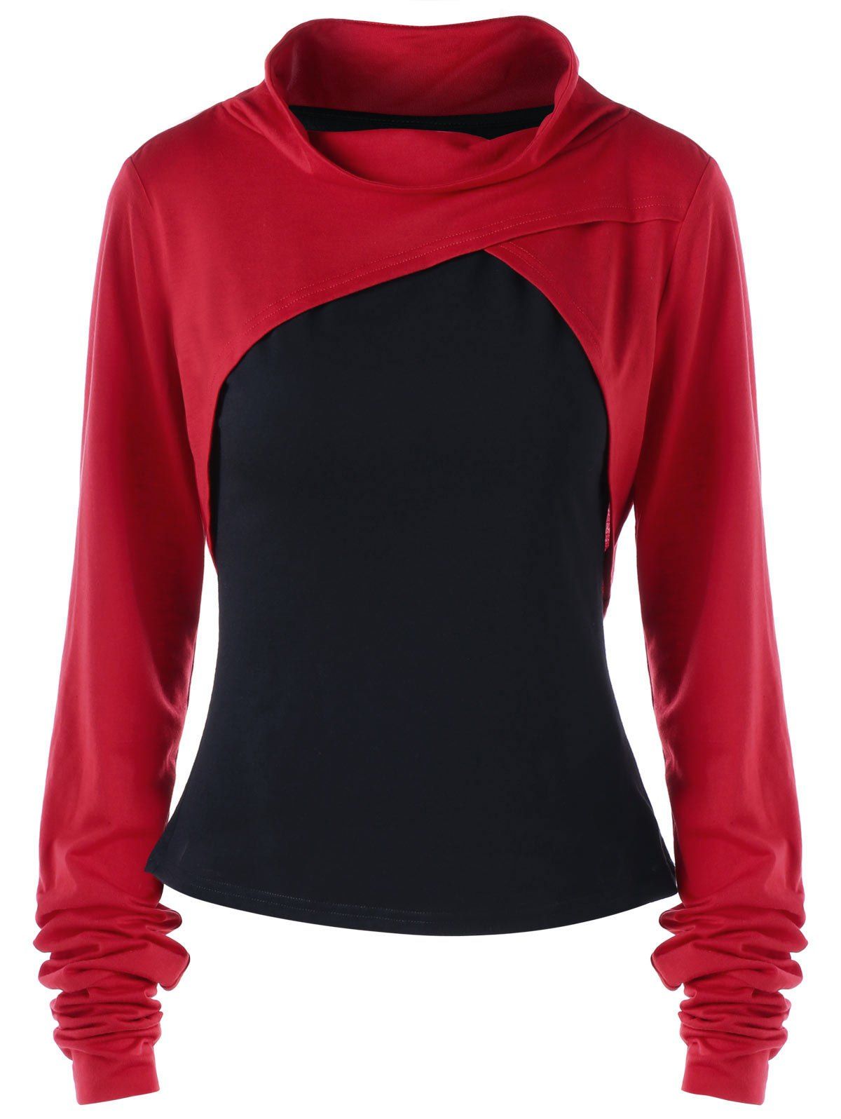 

Two Tone Cropped Sweatshirt and Tank Top, Red with black