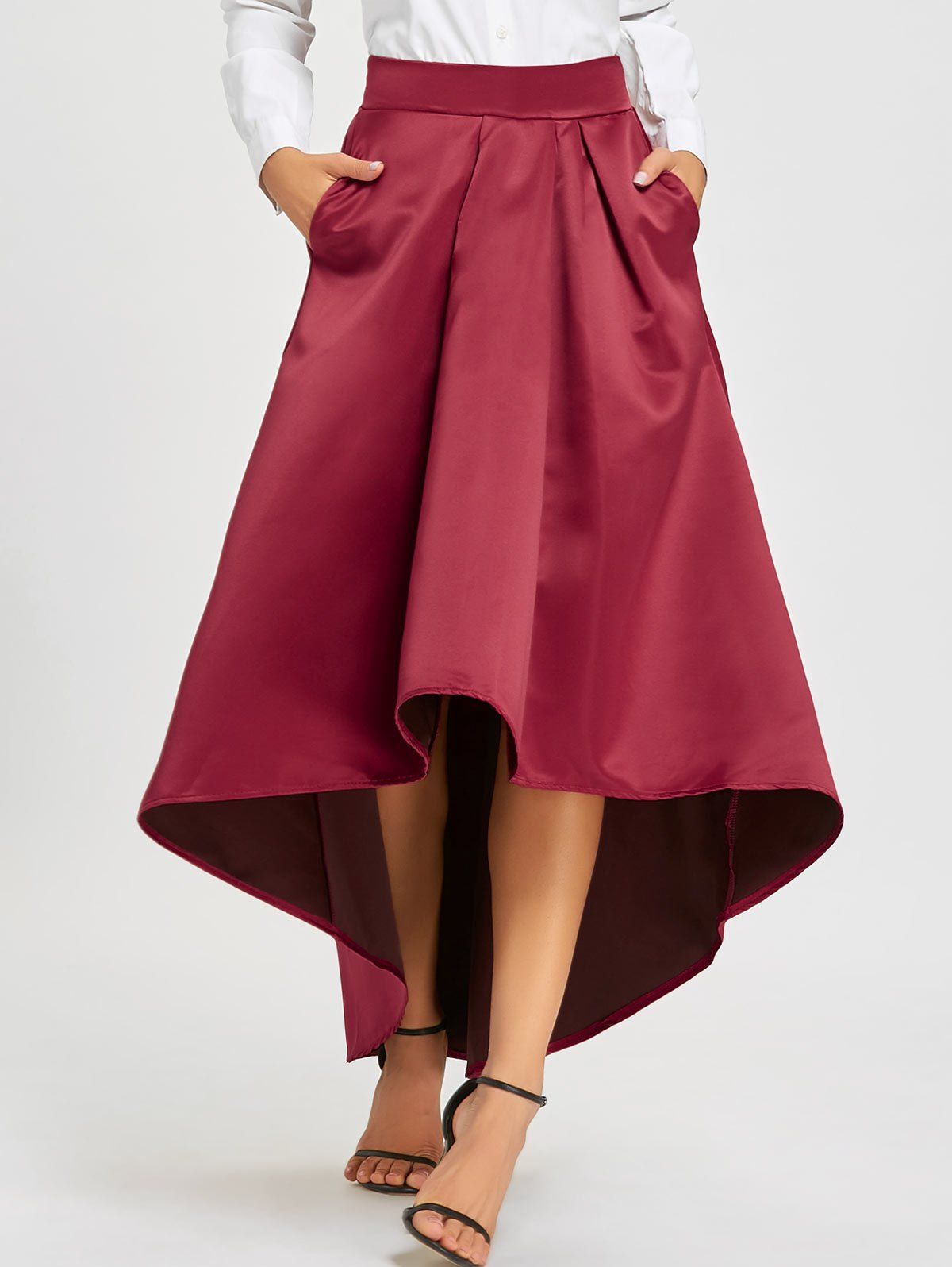 [45% OFF] High Low Elastic Waist Maxi Skirt | Rosegal