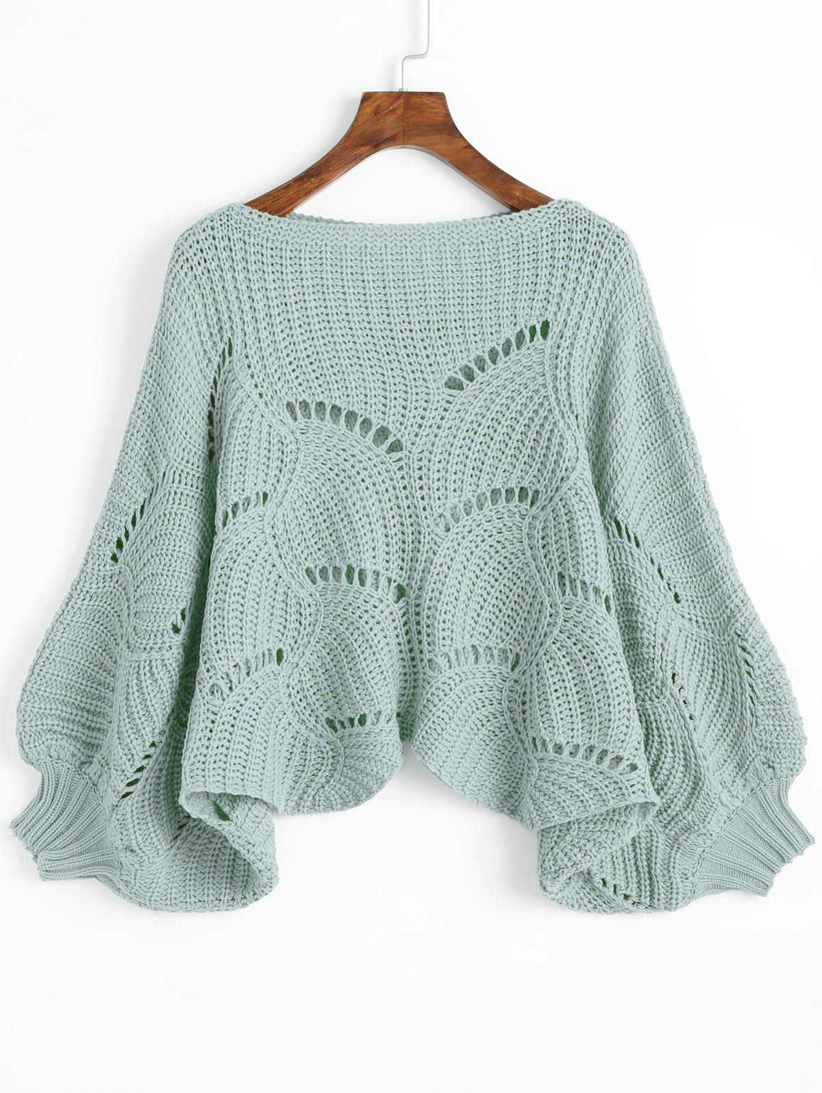 

Cropped Hollow Out Dolman Poncho Sweater, Green