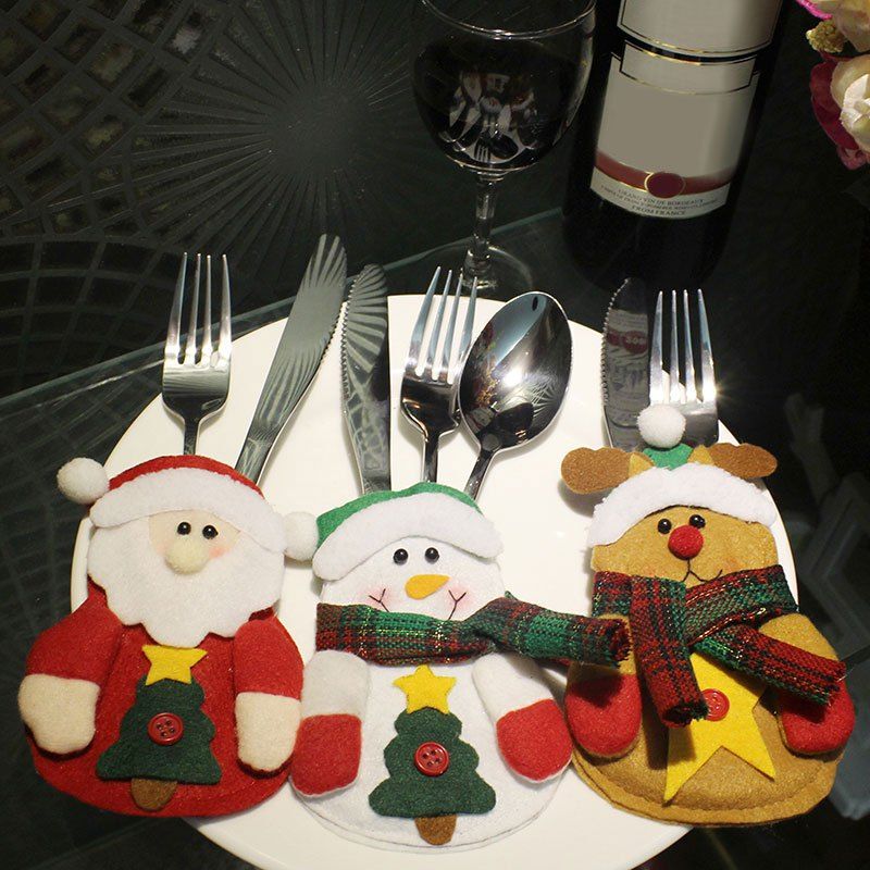 

Cute Christmas Decoration 3PCS Knives and Forks Cover Bags, Colorful