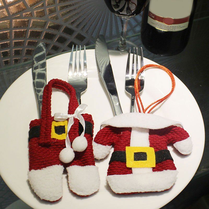 

Christmas Santa Claus Clothes Pants 2PCS Tableware Bags, Red