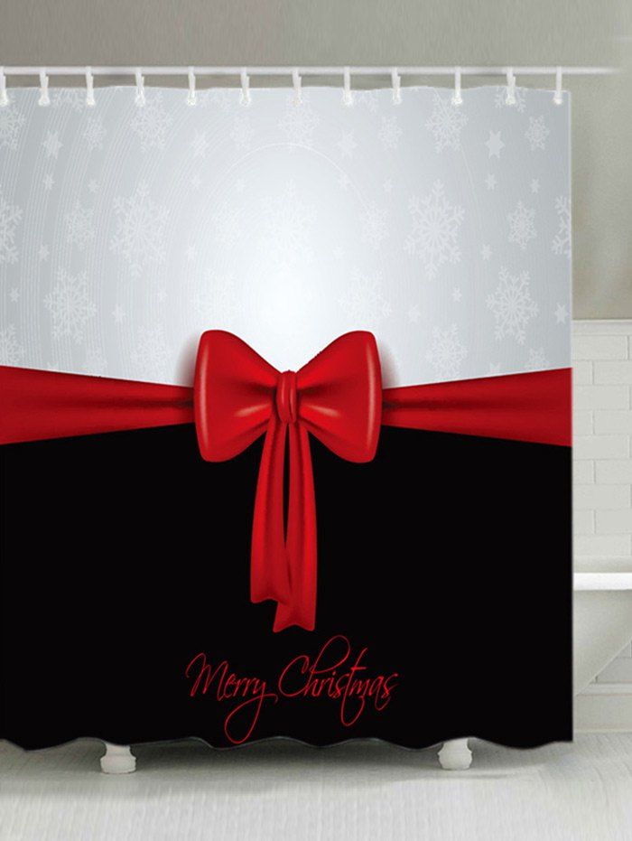 

Merry Christmas Bowknot Print Waterproof Bathroom Shower Curtain, Black white