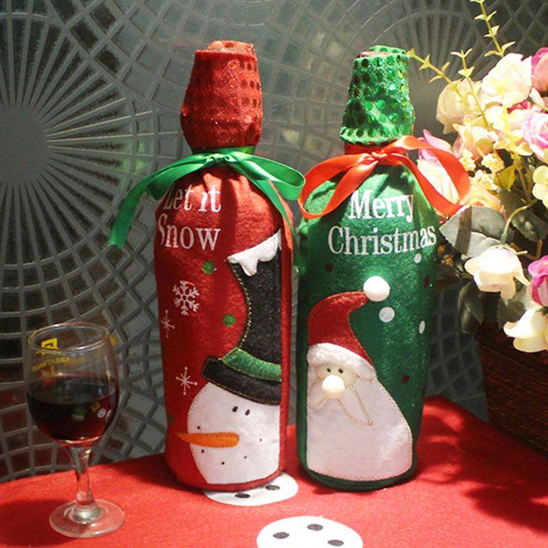 

2PCS Embroidery Christmas Pattern Wine Bottle Bag Covers, Colorful