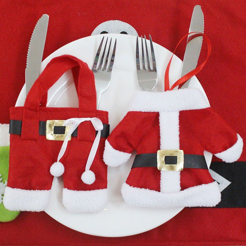 

Christmas Clothes and Trousers Shape 2PCS Knife And Fork Bags, Red